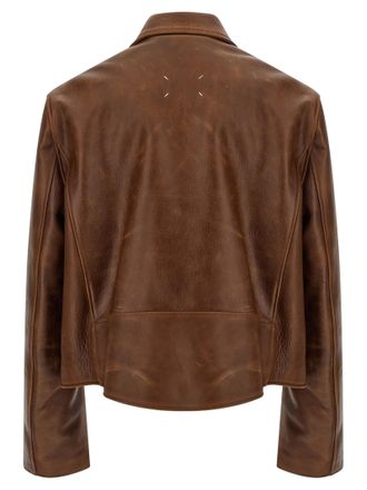 Maison Margiela Calfskin Leather Biker Jacket - Brown