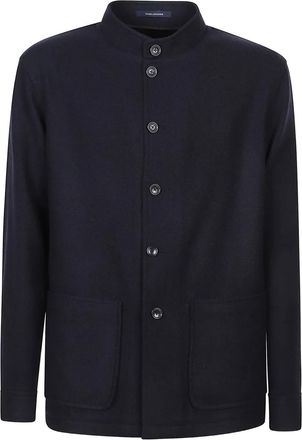 Tagliatore Giacca-camicia in lana con colletto alla coreana - Blu