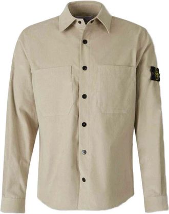 Stone Island Katoenen Micro Corduroy Overshirt - Heren - Overhemden - Beige - Maat: L Katoen