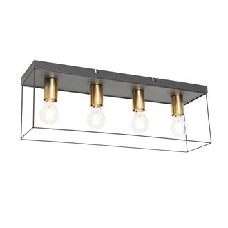 QAZQA Qazqa Plaf&oacute;n Minimalista Negro Con Detalles Dorados 4-luces