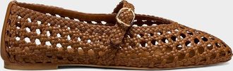 Stuart Weitzman Prim Woven Leather Mary Jane Ballerina Flats