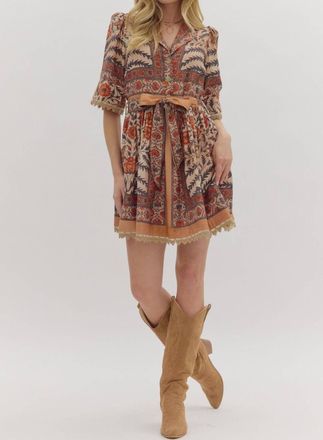 Entro Botanical Puff Sleeve Mini Dress In Charcoal