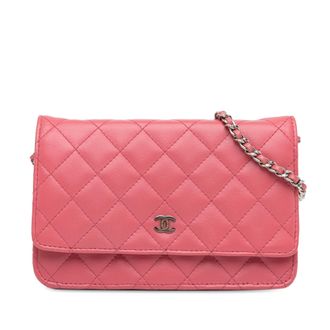 Chanel Pink Lambskin Classic Wallet on Chain