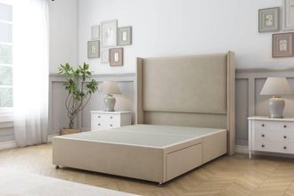 Sloomy Devonshire Coniston Divan Base 2 Drawers - 54 Wingback Headboard in Cream | Size: Double