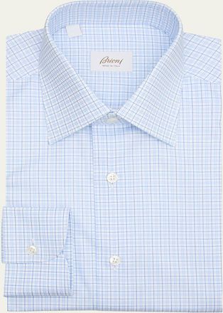 Brioni Mens Cotton Micro-Plaid Point Collar Dress Shirt