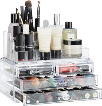 Relaxdays Relaxdays - 2x Make-Up Organiser with 4 Drawers, Cosmetic Holder, Acrylic Storage Box, hwd: 19 x 23.5 x 14 cm, Transparent