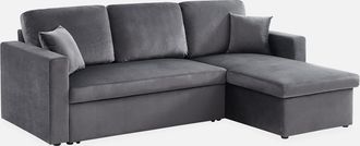 Sweeek Sweeek - Sof&aacute; Cama Esquinero Reversible De 3 Plazas, Ida Terciopelo, Gris Oscuro, 219x147x68 Cm