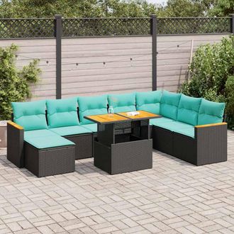 vidaXL Vidaxl Set De Sof&aacute;s De Jard&iacute;n Con Cojines 9 Pzas Rat&aacute;n Sint&eacute;tico Negro
