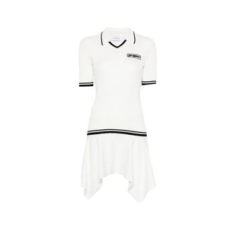 Off-white V-neck Ribbed Mini Dress