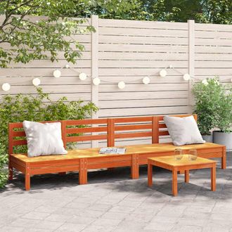 vidaXL Sof&aacute;s De Jard&iacute;n Sin Reposabrazos 4 Uds Pino Macizo Marr&oacute;n Cera Vidaxl