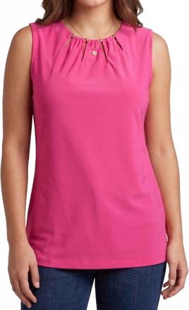 Zac & Rachel Sleeveless Pleated Neck Blouse In Fuchsia