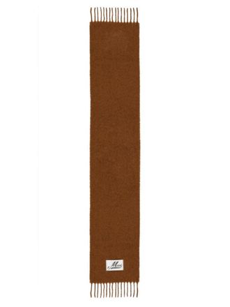 Marni Brown Woven Alpaca Blend Scarf With Delicate Fringes