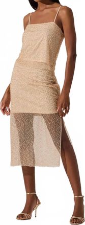 Astr Messina Beaded Pearl Midi Illusion Skirt In Champagne