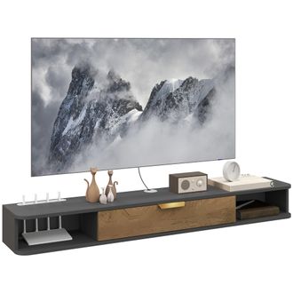 HOMCOM 140 cm Floating TV Unit with Storage Entertainment Media Console Grey | TJ Hughes