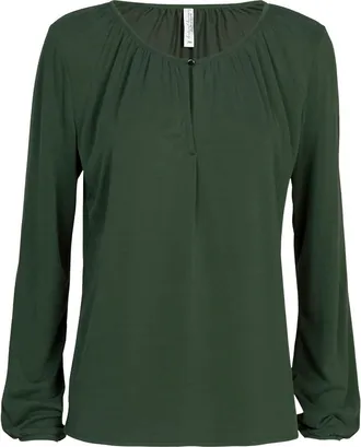 Summum Womens Long Sleeve Gathered Top In Deep Green