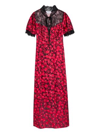 Never Fully Dressed Lyla lace cherry print midi dress - women - EcoVero Viscose (LENZING)/Viscose - 6 - Red