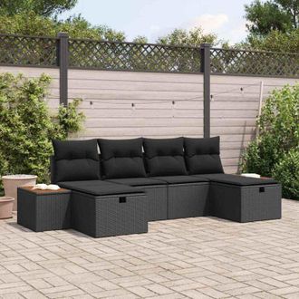 vidaXL Conjunto De Sof&aacute; De Jard&iacute;n 6 Pcs Negro 55 X 62 X 69 Cm