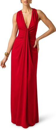 Adrianna Papell Ruched Drape Sleeveless Jersey Gown in Red at Nordstrom, Size 12