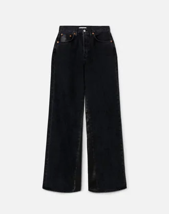Re/Done Womens High Rise Wide Leg Jeans In Back To Black Leather