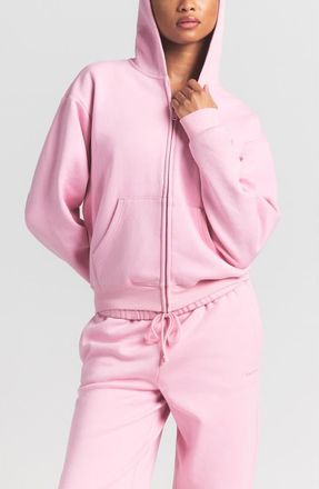 SKIMS Cotton Fleece Blend Classic Zip-Up Hoodie in Halite at Nordstrom, Size X-Large