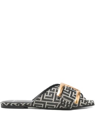 Balmain monogram buckle falt sandals - Black