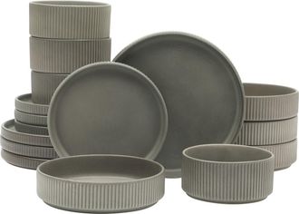 Gibson Home 16 Piece Reactive Glaze Stoneware Plates and Bowls Dinnerware Set in Grey at Nordstrom