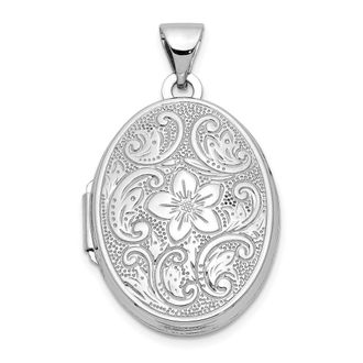 Diamond2Deal 14k White Gold 21mm Oval Floral Scroll Border Locket Pendant