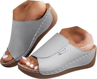 Generic Womens Sandals & Slides Ladies Slippers Comfortable Heel Stand Summer Fashion Flat Platform Thick Bottom Sandals for Women Fish Mouth Hard Bottom Beac