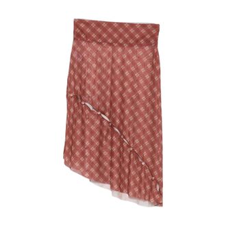 House of Sunny Midi Skirts, female, Red, Size: 2XS Red Plaid Asymmetric Hem Pleated Skirt