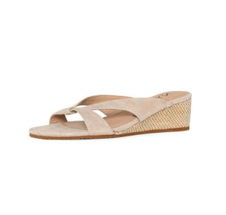 NYDJ Womens Contessa Wedge Sandals In Sand Light Gold Metallic Suede