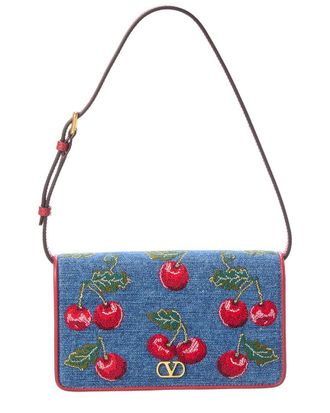 Valentino Vlogo Signature Cherryfic Mini Denim & Leather Shoulder Bag