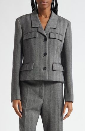 Ferragamo Wool Blend Herringbone Crop Jacket in Nero/White Sand at Nordstrom, Size 10 Us