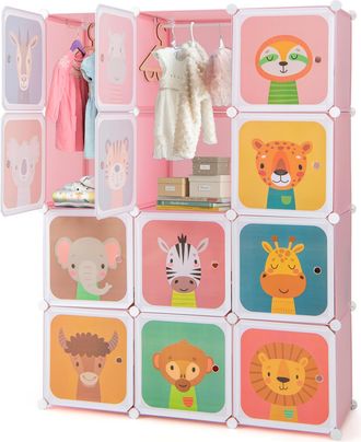 Costway Costway Guardaroba Portatile Per Bambini, Armadio Portatile Con 12 Cubi, Organizzatore Modulari Per Camera Dei Bambini Soggiorno, 109 X 35 X 145 Cm (r