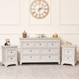 Melody Maison Large Taupe-Grey 7 Drawer Chest Of Drawers & Pair Of Bedside Tables - Daventry Taupe-Grey Range in Taupe