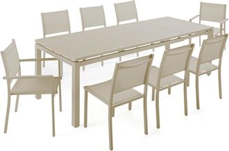 Oviala Mesa de jard&iacute;n extensible y 8 sillas de aluminio crema