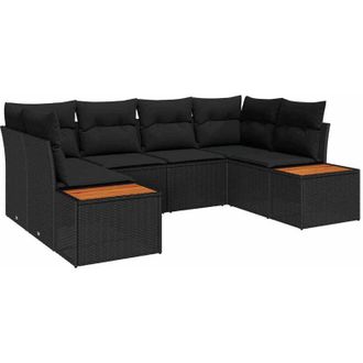vidaXL Conjunto De Sof&aacute; De Jard&iacute;n Con Coj&iacute;n 6 Pcs Negro Polirat&aacute;n