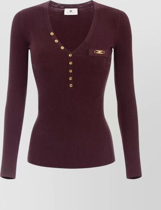 Elisabetta Franchi ribbed v-neck short-sleeve knitted top