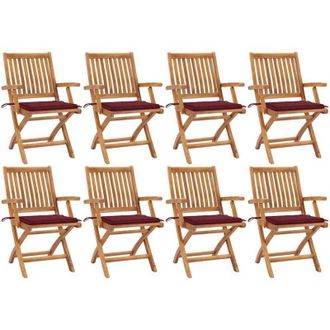 vidaXL Vidaxl - Sillas De Jard&iacute;n Plegables 8 Uds Madera Maciza Teca Con Cojines