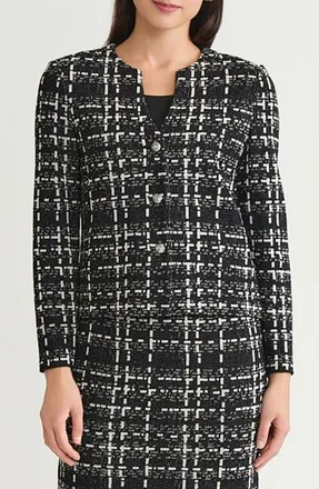 Ming Wang x Tanya Foster Checkered Jacquard Knit Jacket in Black/Ivory at Nordstrom, Size X-Small