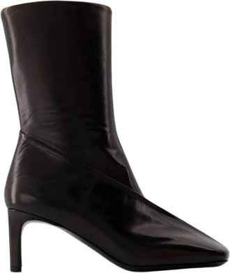 Jil Sander Zwarte leren enkellaarsjes - Dames - Laarzen met Hak - Zwart - 35 EU - Leer - Schoenen