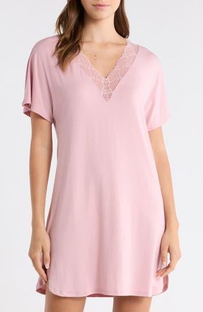 Nordstrom Moonlight Eco Lace Trim Nightshirt in Pink Zephyr at Nordstrom, Size X-Small