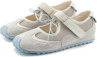 Generic NYSBH Flat Shoes One-Strap Ballet Womens Sneakers Large Size mesh Breathable Female Shoes Khaki