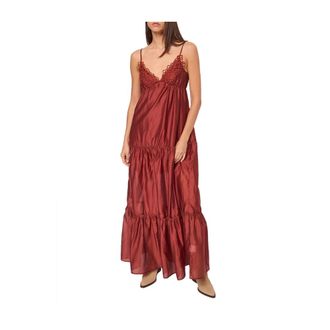 Gaud&igrave; Muslin Longuette Jurk - Dames - Maxi kleedjes - Bruin - M - Kleedjes