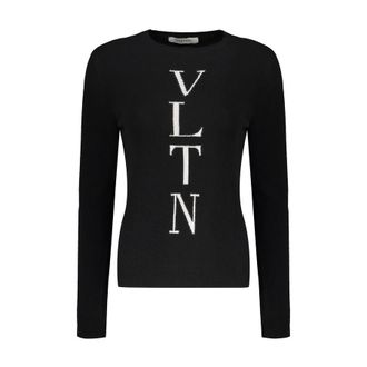 Valentino WomenS Black Wool Crewneck Sweater, Size 42