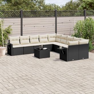 vidaXL Set De Sof&aacute;s De Jard&iacute;n 11 Pzas Y Cojines Rat&aacute;n Sint&eacute;tico Negro Vidaxl