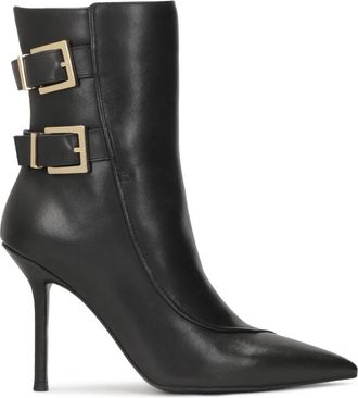 Kazar Elegante zwarte stiletto laarzen versierd met logogespen - Dames - Laarzen met Hak - Zwart - 40 EU - Leer - Schoenen