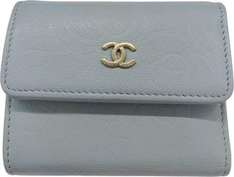 Chanel Light Blue Grained Calfskin Wallet (Tri-Fold) (Pre-Owned)