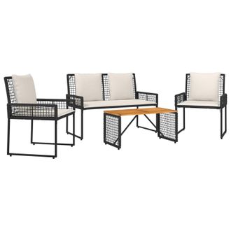 vidaXL Juego De Muebles De Exterior Con Coj&iacute;n 4 Pcs Negro Y Crema Vidaxl