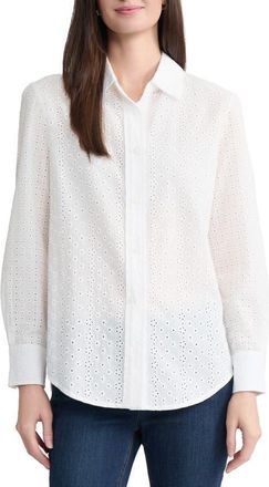 Jones New York Eyelet Front Button Shirt in Natural White at Nordstrom, Size Medium P