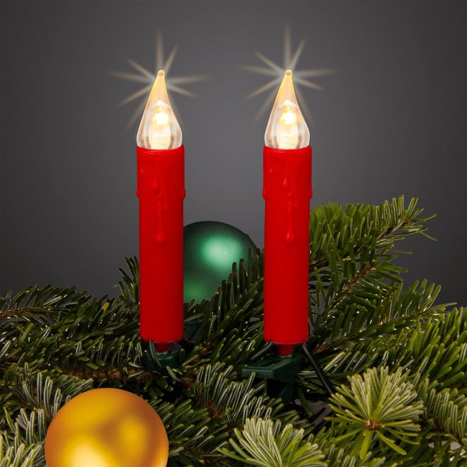 Hellum Baumbeleuchtung, Lichterkette LED Kerzen rot, 30 LEDs warmweiß, Lichterkette Weihnachtsbaum innen, 8,7m beleuchtet + 2x 1,5m Zuleitung Kable grün, Chr ab 19,99 €